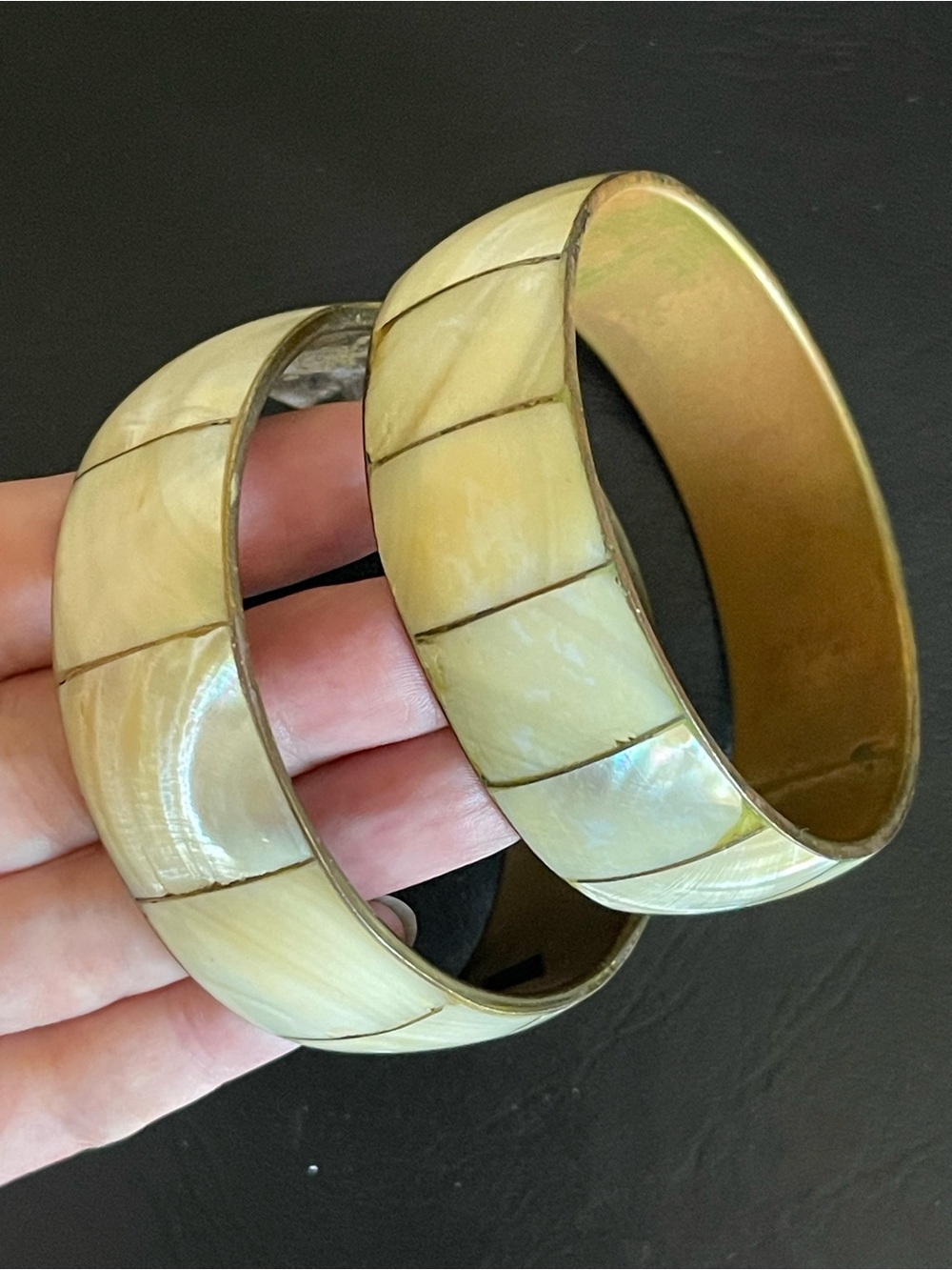 Mother-of-Pearl Inlay brass Bangle Bracelet Set.